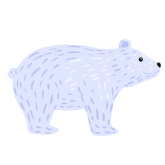Polar bear standing on four paws isolated on white background. Animal white color character design from arctic. Doodle style.