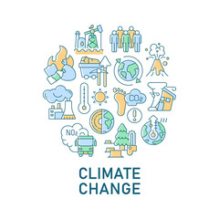 Fototapeta premium Climate change abstract color concept layout with headline. Ecosystem protection. Global warming. Damage to ecology creative idea. Isolated vector filled contour icons for web background