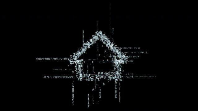 Digital electronic house consisting of graphics of numbers and symbols. Seamless animation looping.