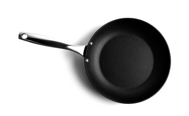 Black frying pan isolated on white background