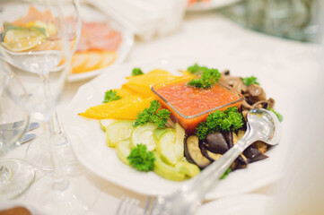 grilled vegetables with red sauce