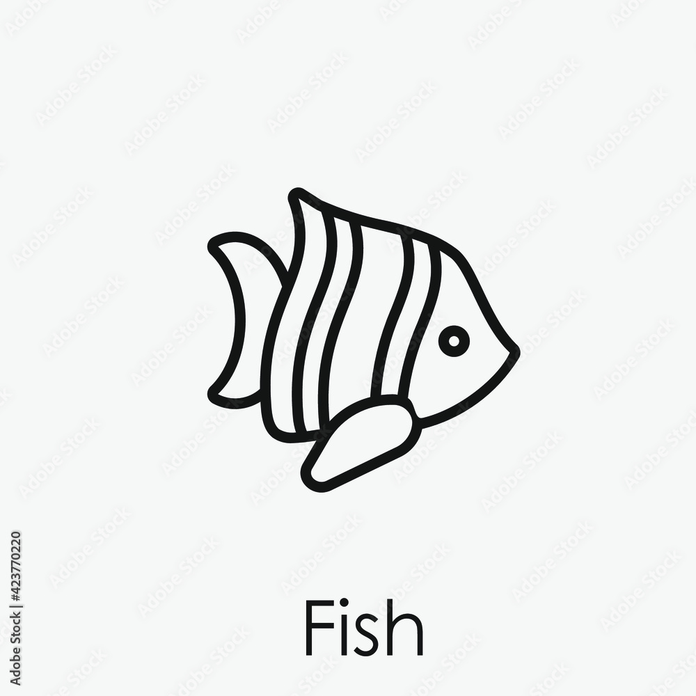 Poster fish vector icon. editable stroke. symbol in line art style for design, presentation, website or app
