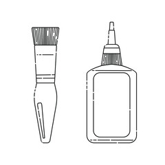 Set of materials for painting or craft. Lineart style. Black and white  picture. For icon, banner, shop. EPS10, vector.