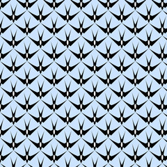 Seamless pattern with black silhouettes of swallow. Vector illustration.