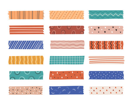 Mini washi tape strips colorful vector collection. Illustration of