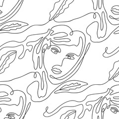 One line seamless modern pattern. Vector illustration. Minimalist minimal young woman face simplicity artwork.