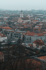 Fototapeta na wymiar Panoramic view of the Vilnius old town during cloudy and gloomy winter day