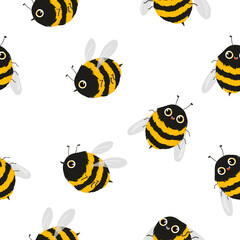 Bee character seamless pattern, vector bee pattern