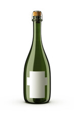 3D Wine bottle. Isolated on white background. The bottle is used for champagne, chardonnay, prosecco and white wine, place your design and use for presentations. Blank template.