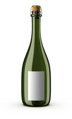 3D Wine bottle. Isolated on white background. The bottle is used for champagne, chardonnay, prosecco and white wine, place your design and use for presentations. Blank template.