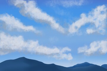 Obraz premium Clouds in blue sky for different backgrounds with realistic blue sky and cumulus clouds. The image can be used to design a banner, flyer and postcard.