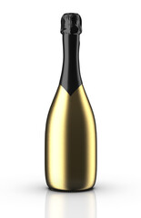 3D Champagne wine bottle neck, collar. Isolated on white background. Golden bottle (collar) used for champagne, chardonnay and white wine, place your design and use for presentations.