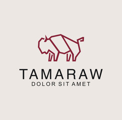 Simple bull Logo in a line an outline flat design style Vector. Tamaraw , Buffalo , bison logo icon line art  © blueberry 99d