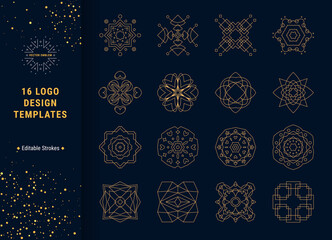 Geometric vector icons, art deco logo design templates collection. Trendy elegant thin line illustrations. Linear vector emblems for company logotype, beauty, fashion industry. Editable strokes.
