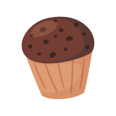 Vector chocolate cupcake. Isolated on a white background. Illustration in cartoon style. Baking, desserts

