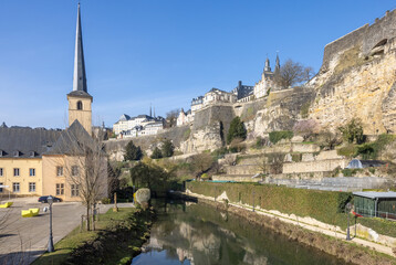 View from the river Alzette to the town of Luxembourg
