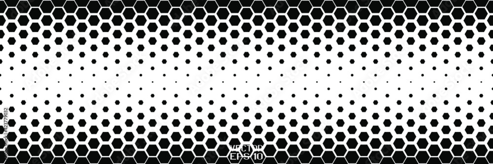 Wall mural Abstract Seamless Black and White Geometric Pattern with Polygons. Contrasty Optical Psychedelic Illusion. Spotted Hexagonal Texture. Vector Illustration