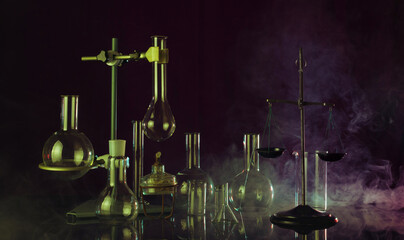 Fantastic chemical laboratory with smoke effect on dark