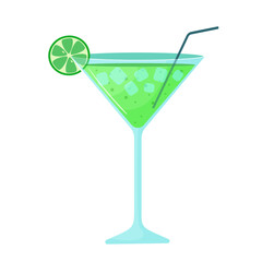 Vector beach summer cocktail. Alcoholic drink with a slice of lime. Illustration isolated on white background
