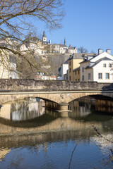 Obraz premium View from the river Alzette to the town of Luxembourg