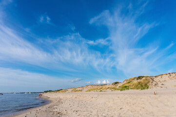 A deserted sea coast in bad weather. A seashore without people.