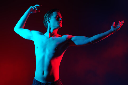 male model in multicolored lights