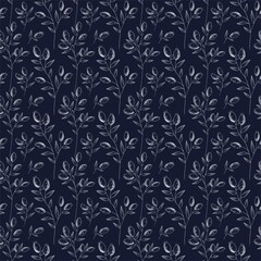Fototapeta premium Red Rosehips with flowers and berries seamless pattern for tea. Black and white Graphic drawing, engraving style. hand drawn illustration on black background