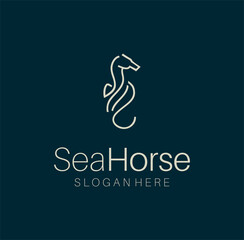 Seahorse Logo with a Line style logotype Vector Design Icon. Minimalist Unique Simple Sign Animal Mono Line © blueberry 99d