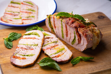 Italian-style stuffed tenderloin with tomato, mozzarella and pesto