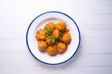 Meatballs with tomato sauce from a tapas bar in spain