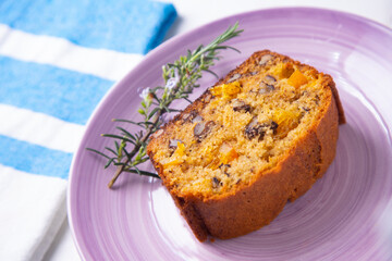 Vegan whole grain orange sponge cake with sugar glaze