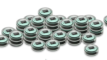 NFT non fungible tokens, crypto art on colorful abstract background. trade for unique collectibles in games or art. 3d render of NFT crypto art collectibles concept illustration. Bubble or rally.