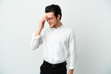 Russian Business man isolated on white background laughing