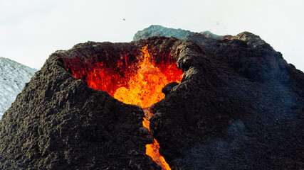 GELDINGADALUR, ICELAND. Erupting Fagradalsfjall volcano, 52 km from Reykjavík. 
View of the...