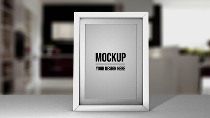 Mockup marco foto salon cocina fondo blanco moderno  limpio claro