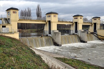 dam and sluice , river Morava, Czech republic, Europe