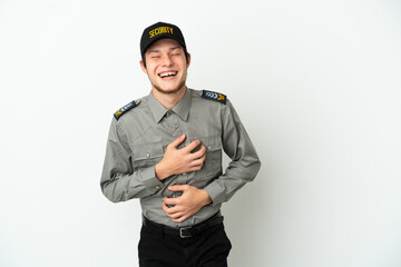 Young Russian security man isolated on white background smiling a lot