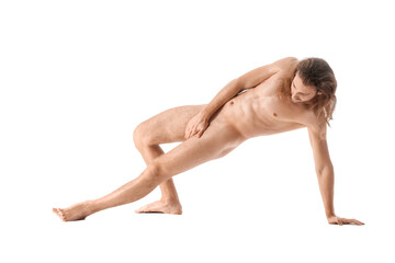 Obraz premium Naked young man on white background