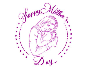 Ilustración Vectorial De La Madre Que Lleva Al Hijo En Los Brazos. Feliz día de la madre, tarjeta de saludo