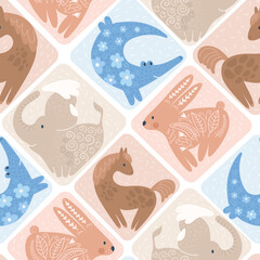 pattern with stylized kids style animals