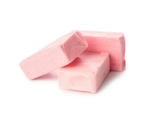 Tasty chewing gums on white background