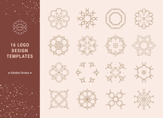Geometric vector icons, floral modern logo design templates collection. Trendy linear style clip art illustrations set. Design concept for company logotype, beauty, fashion industry. Editable strokes.