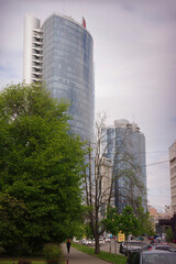 Obraz premium Kiev. Ukraine. 04/20/20. View of high-rise glass buildings in the city center.
