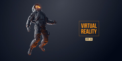 VR headset with neon light, future technology concept banner. Astronaut with virtual reality glasses on black background. VR games. Vector illustration. Thanks for watching © matrosovv
