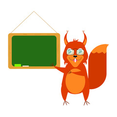Vector illustration teacher with blackboard .  Squirrel . 