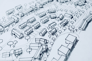 Architectural or urban drawing done by ink on paper