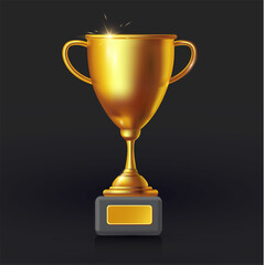 Realistic golden champion cup. Isolated trophy winner gold cup. Award design