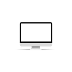 Trendy realistic thin frame monitor mock up with blank white screen isolated.