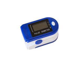 blue pulse oximeter on white background