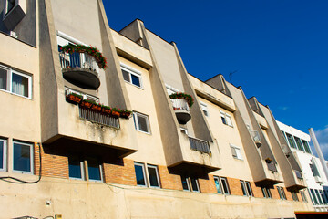 Balcony with flowers, interesting facade